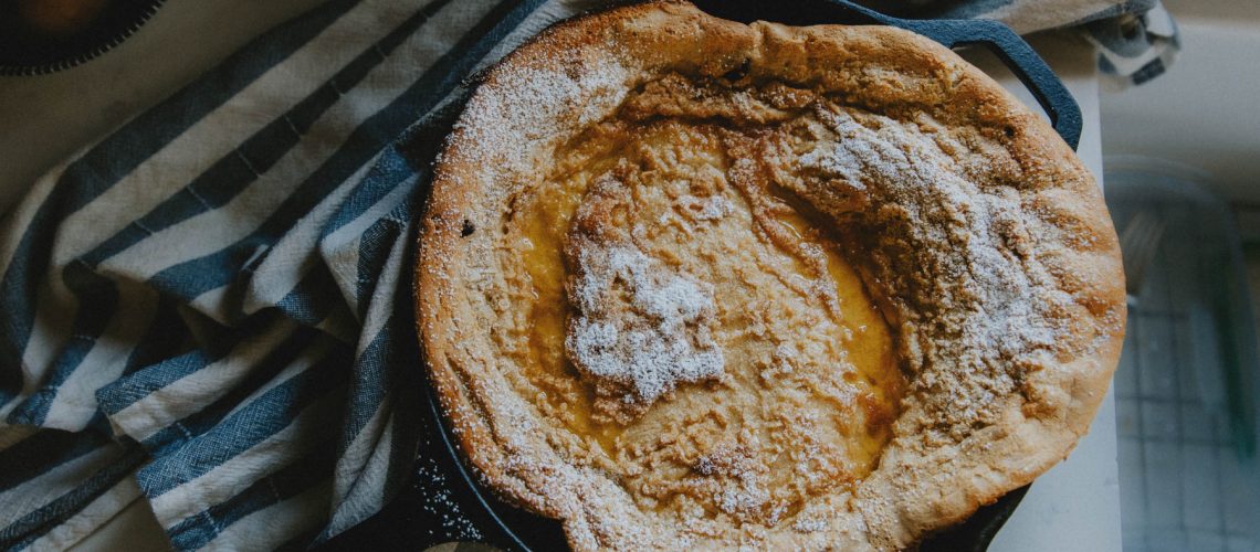 A delicious brown butter chocolate chip dutch baby.